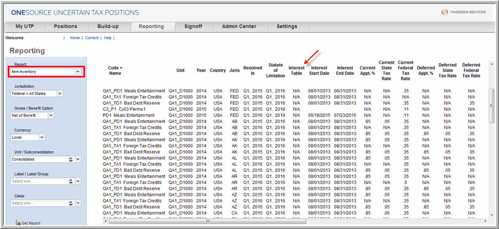 interest table column